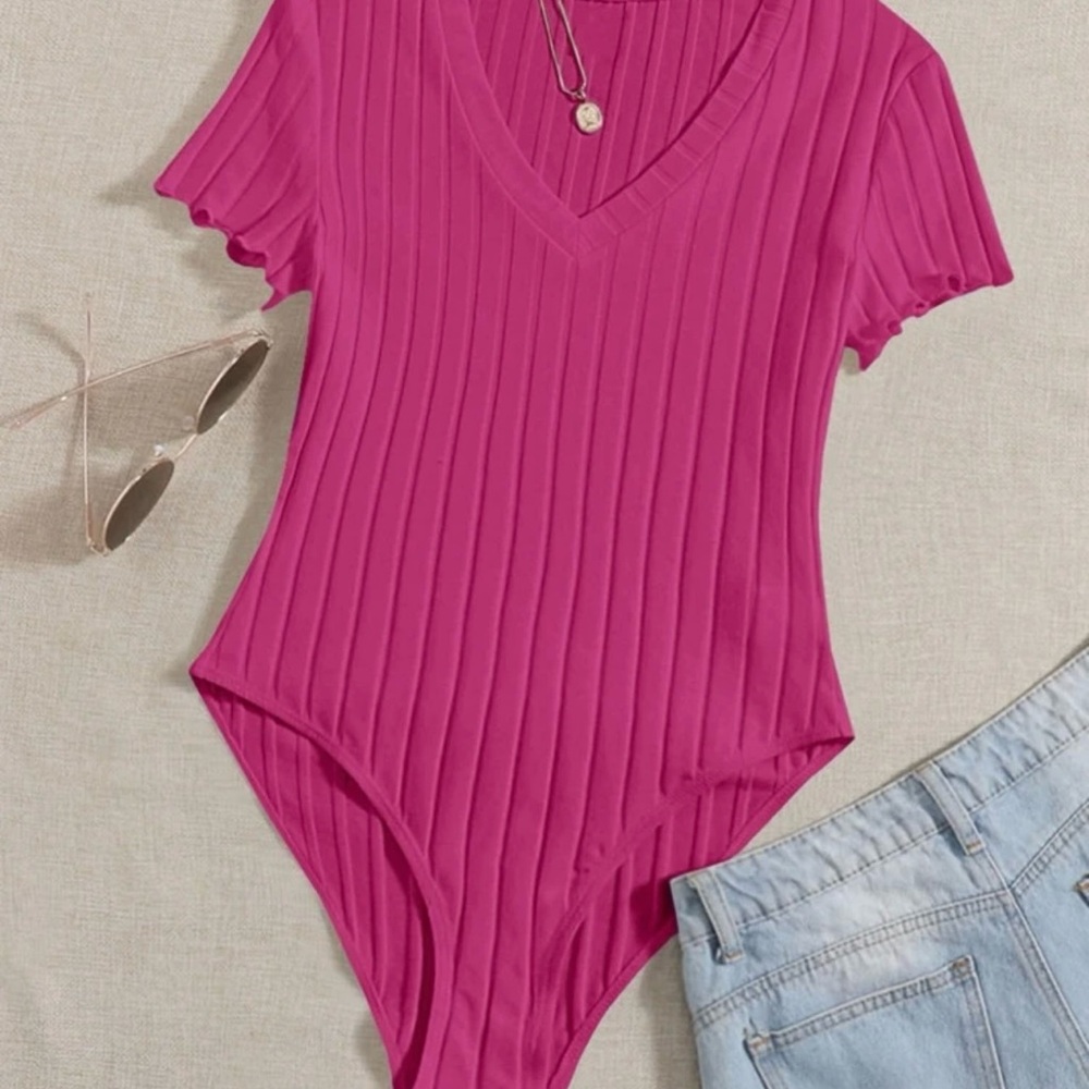 Pink Fitted Ribbed Bodysuit